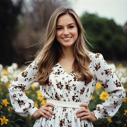 Smiling Woman in Floral Dress Outdoors