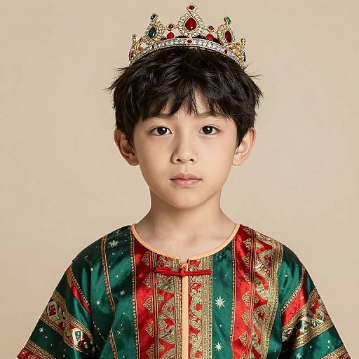 Crowned Boy in Ornate Green Dress