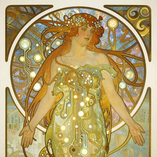 Cybernetic Nymph in Art Nouveau Style