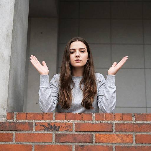 Young Woman Behind Red Brick Wall