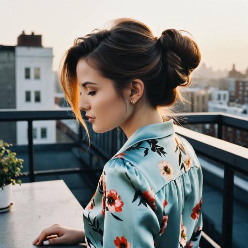 Woman with Floral Half-Updo on Urban Rooftop