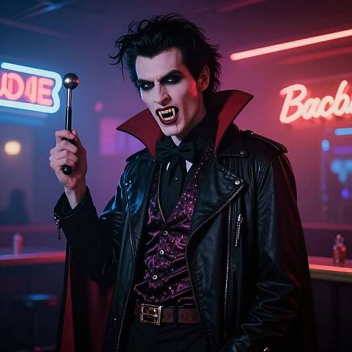 80s Vampire Glam in Neon Nightclub