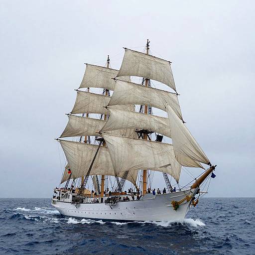 Majestic Schooner Sailing Through Mist