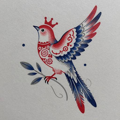 Intricate Crowned Bird Tattoo Design