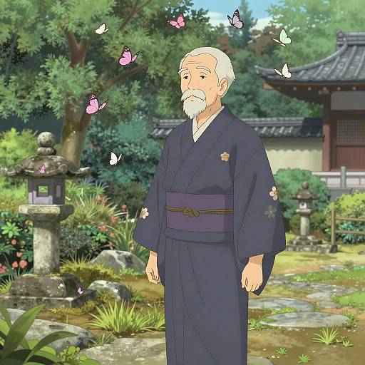 Serene Elder in Japanese Garden