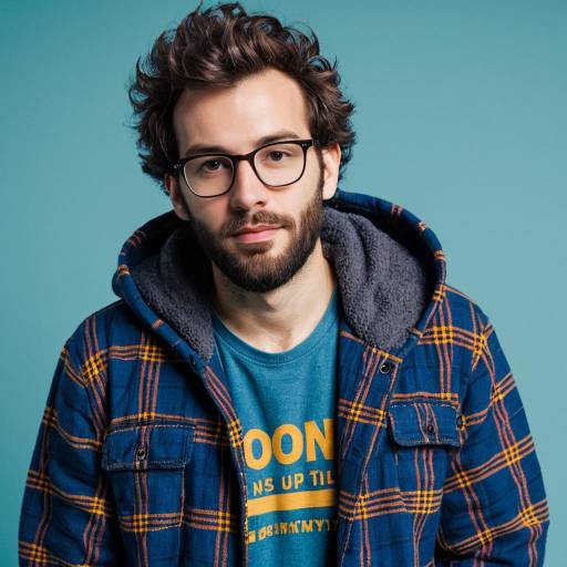 Casual Young Man with Glasses and Plaid Hoodie