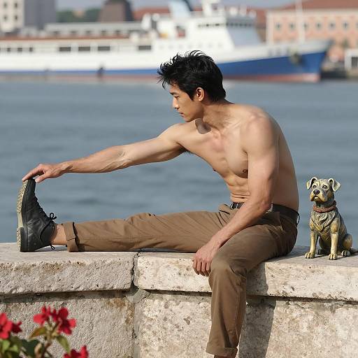 Muscular Man Relaxing by Blue Waters