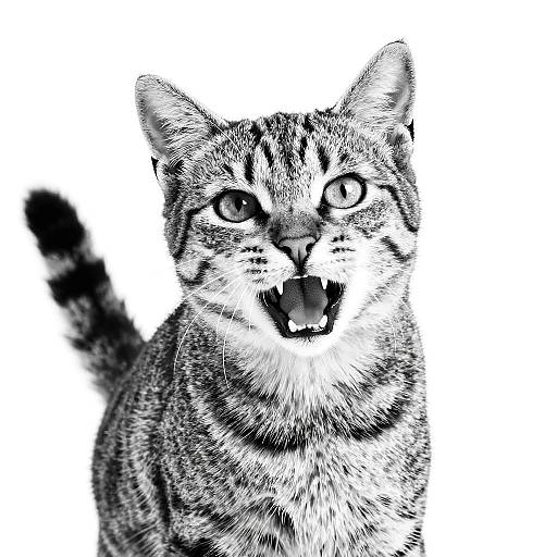 Tense Striped Tabby Cat Line Art