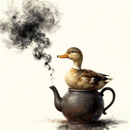 Surreal Duck on Steaming Teapot