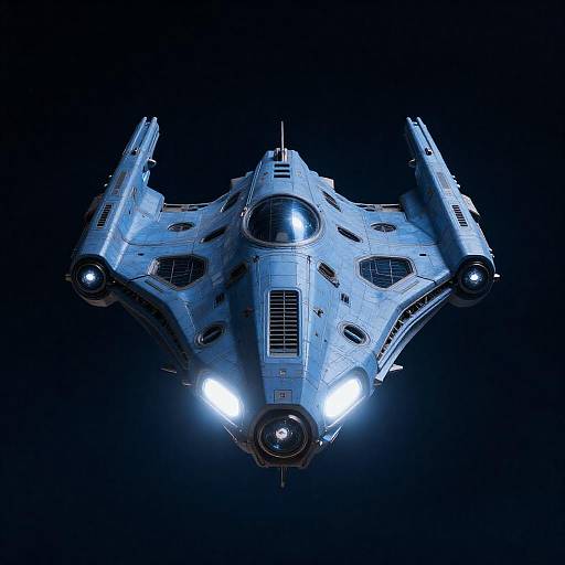Futuristic Blue-Lit Spaceship Centered Photograph