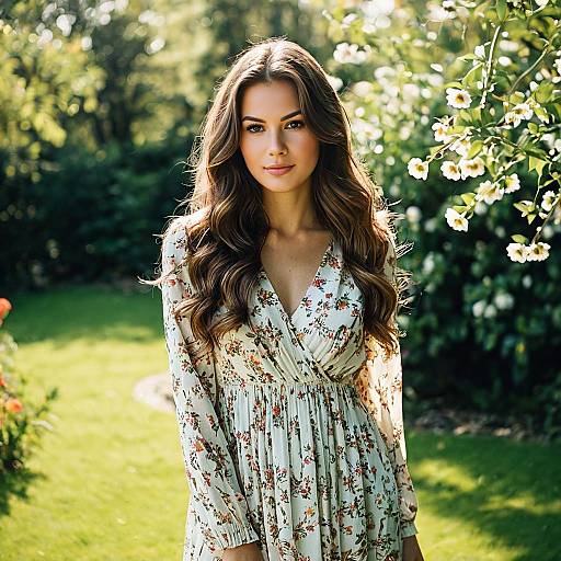 Young Woman in Floral Dress Outdoors