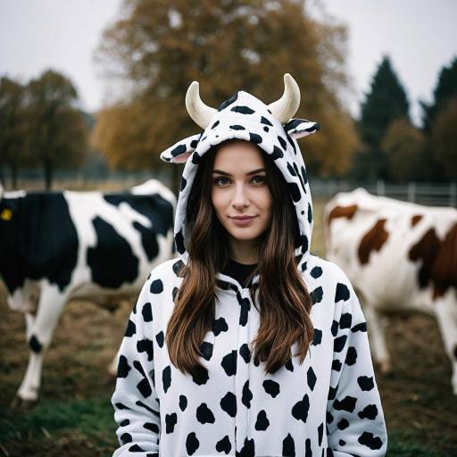 Woman in Cow Costume Outdoors