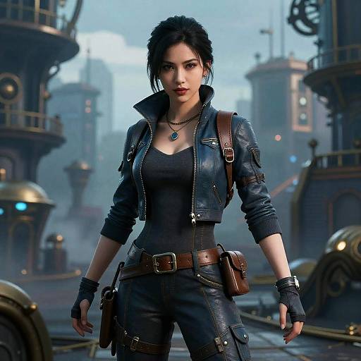 Enigmatic Time Traveler in Steampunk City