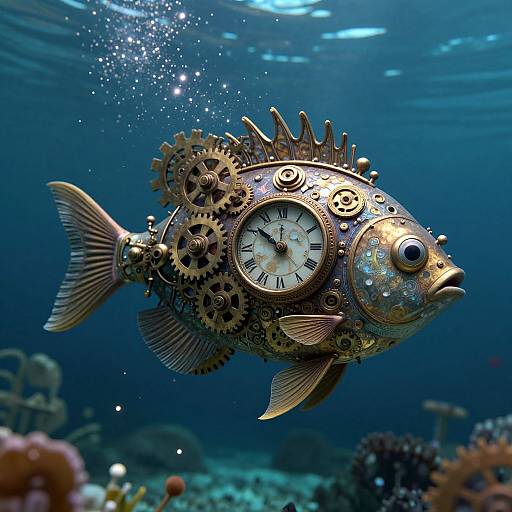 Steampunk Clockwork Fish Underwater