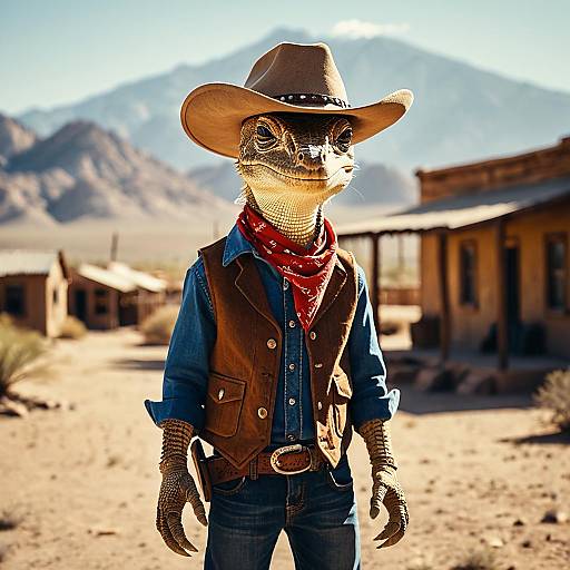 Anthropomorphic Lizard Cowboy in Desert