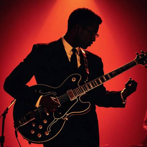 Silhouetted Jazz Guitarist in Red Light