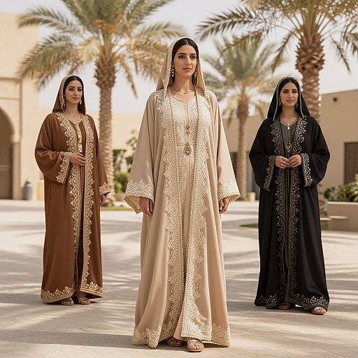 Elegant Arabic Garments in Desert Oasis