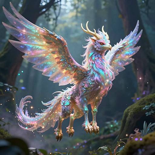 Iridescent Gryphon in Enchanted Forest