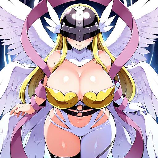 Illustration of Angewomon, digimon in the style of Lillithlauda