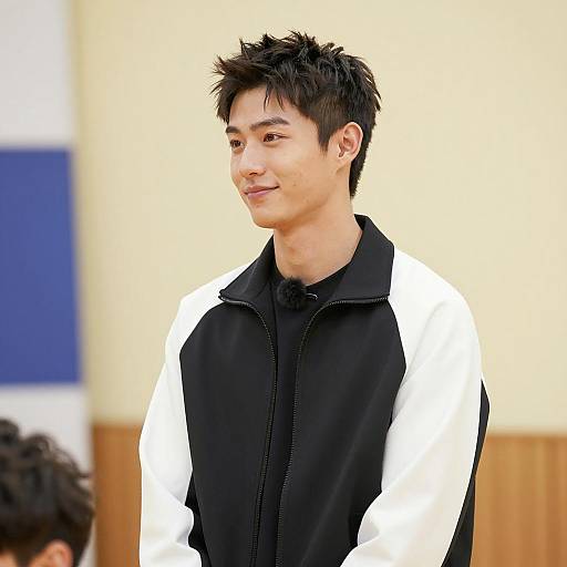 Young Man in Black and White Jacket Smiling