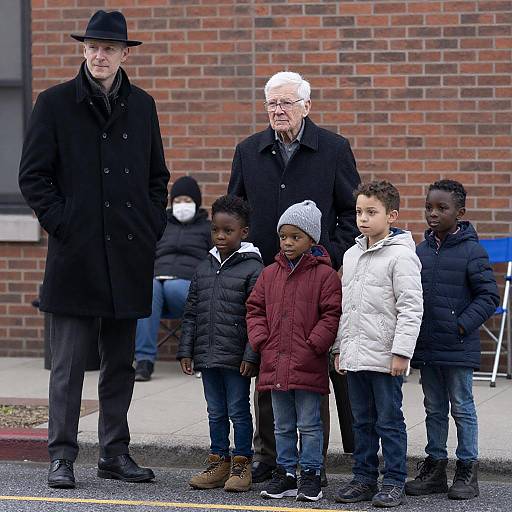 Winter Street Scene with Children and Adults