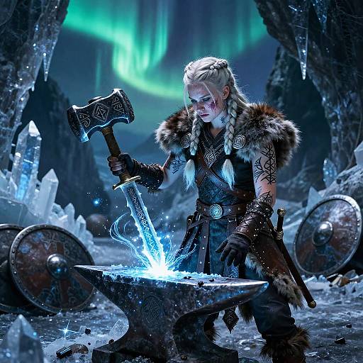 Viking Shieldmaiden Forging a Frostblade