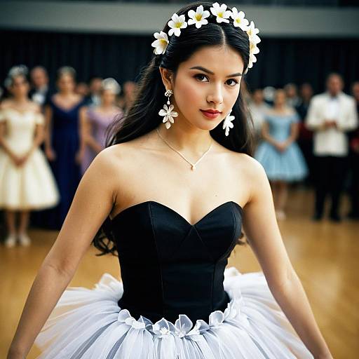 Elegant Ballerina in Black and White Costume