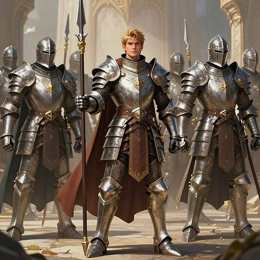 Confident Fantasy Warrior Among Knights