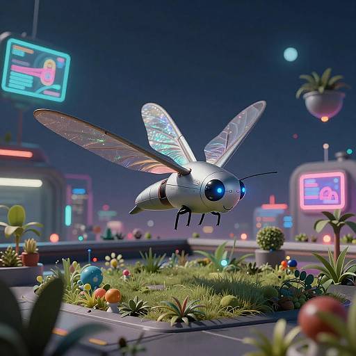 Iridescent Drone Hummingbird Rooftop Garden