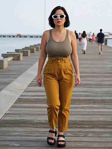 Stylish Woman on Seaside Boardwalk