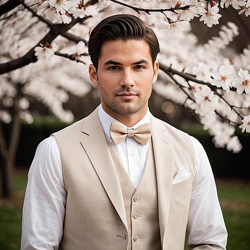 Elegant Groom in Beige Wedding Outfit