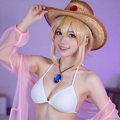 Playful Blonde Cosplayer in Cowboy Hat