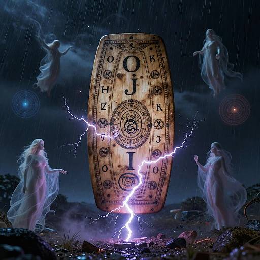 Ouija Board in Stormy Mystic Sky