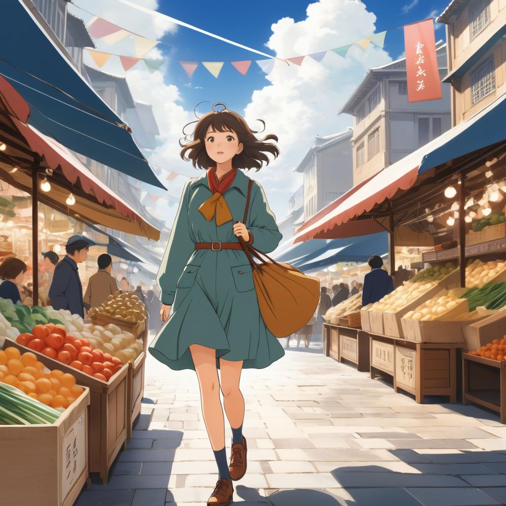 Retro Traveler in a Windy Marketplace