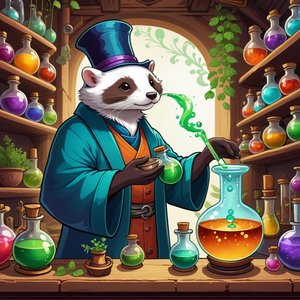 Whimsical Alchemist and Ferret Assistant