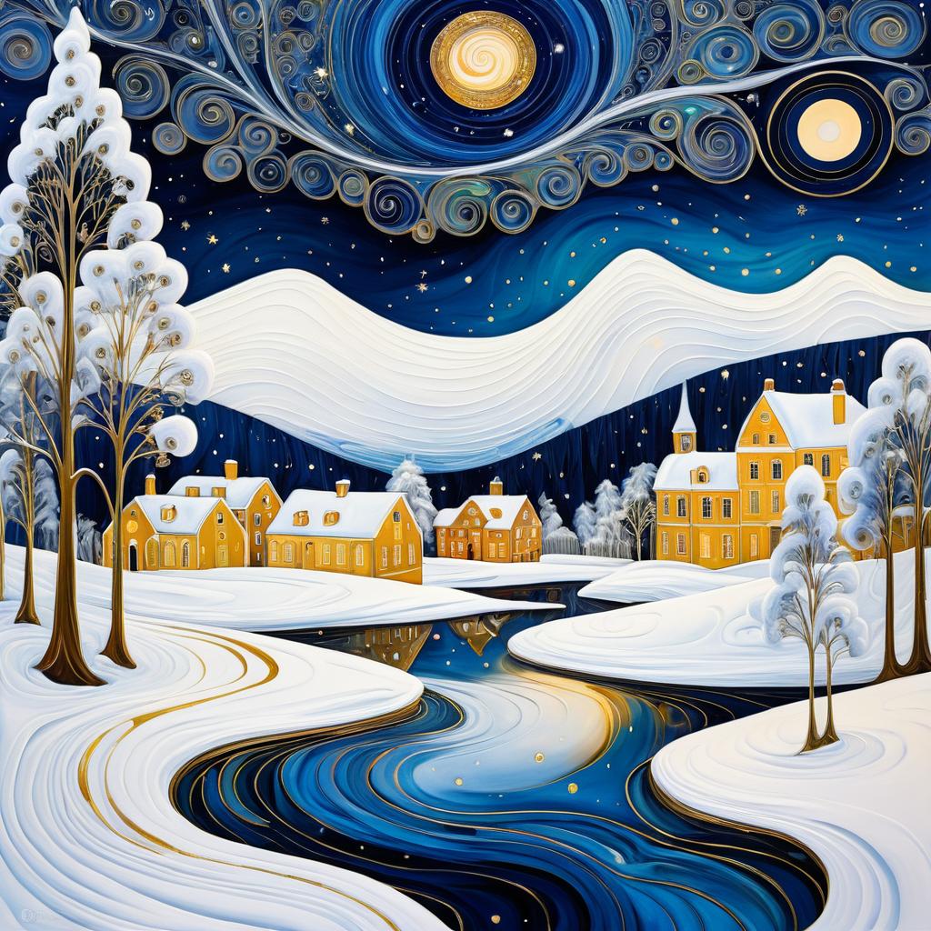 Whimsical Snowy Landscape with Galactic Touches