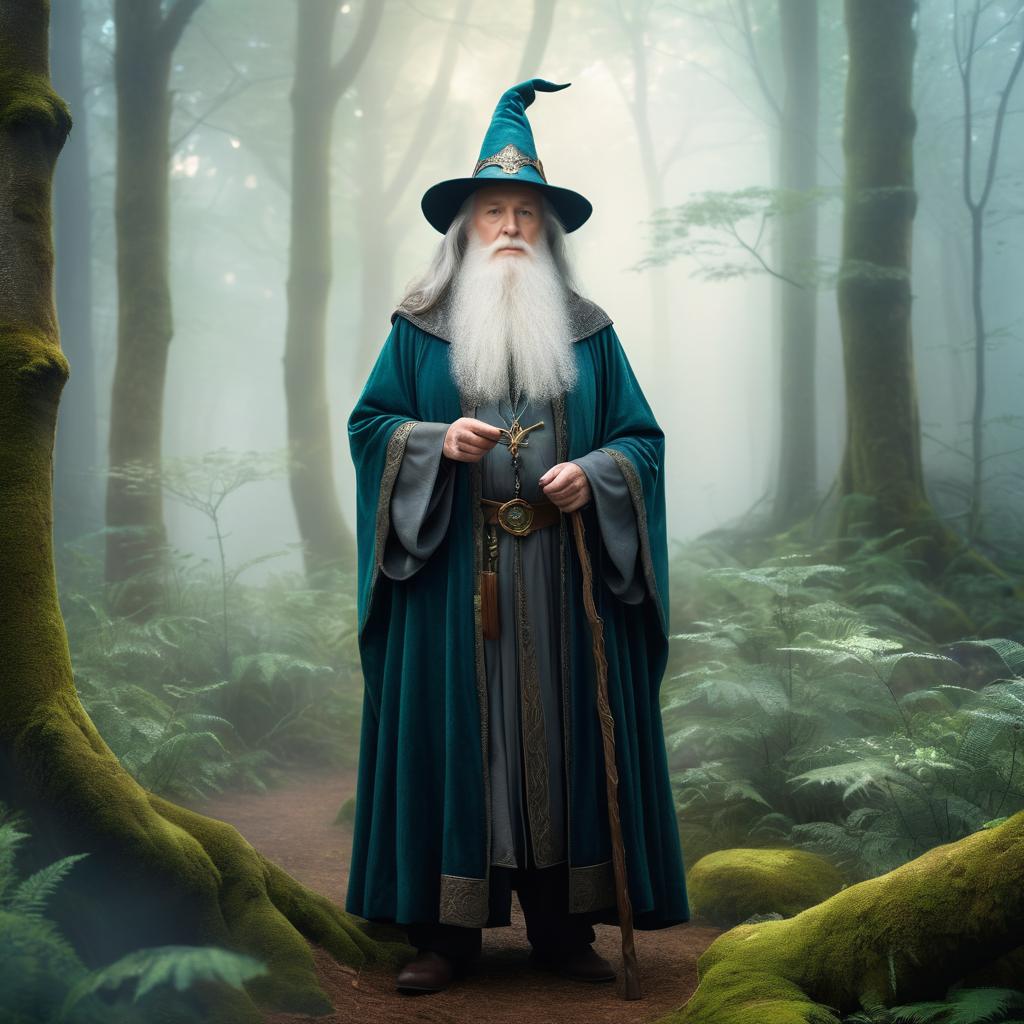 Elderly Wizard in Enchanted Forest