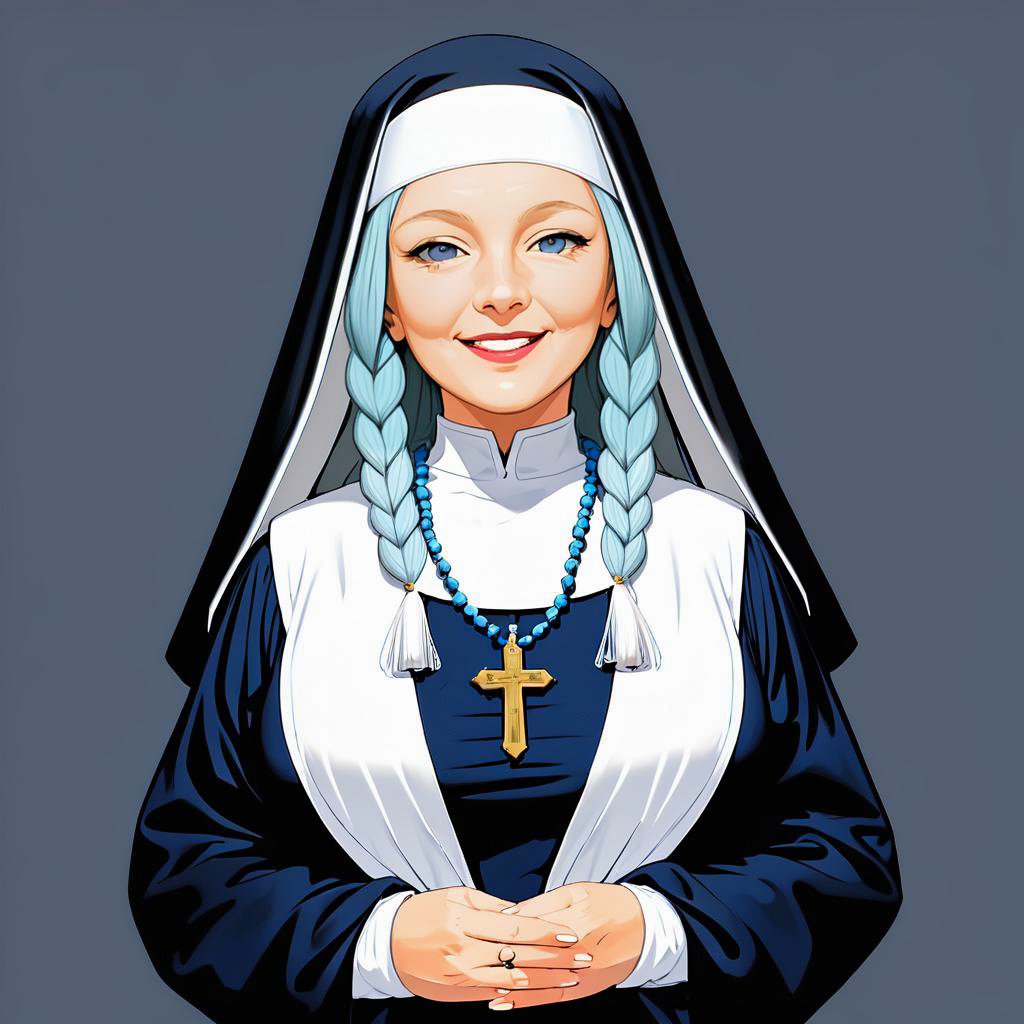 Retro Nun Sister with Braided Hair