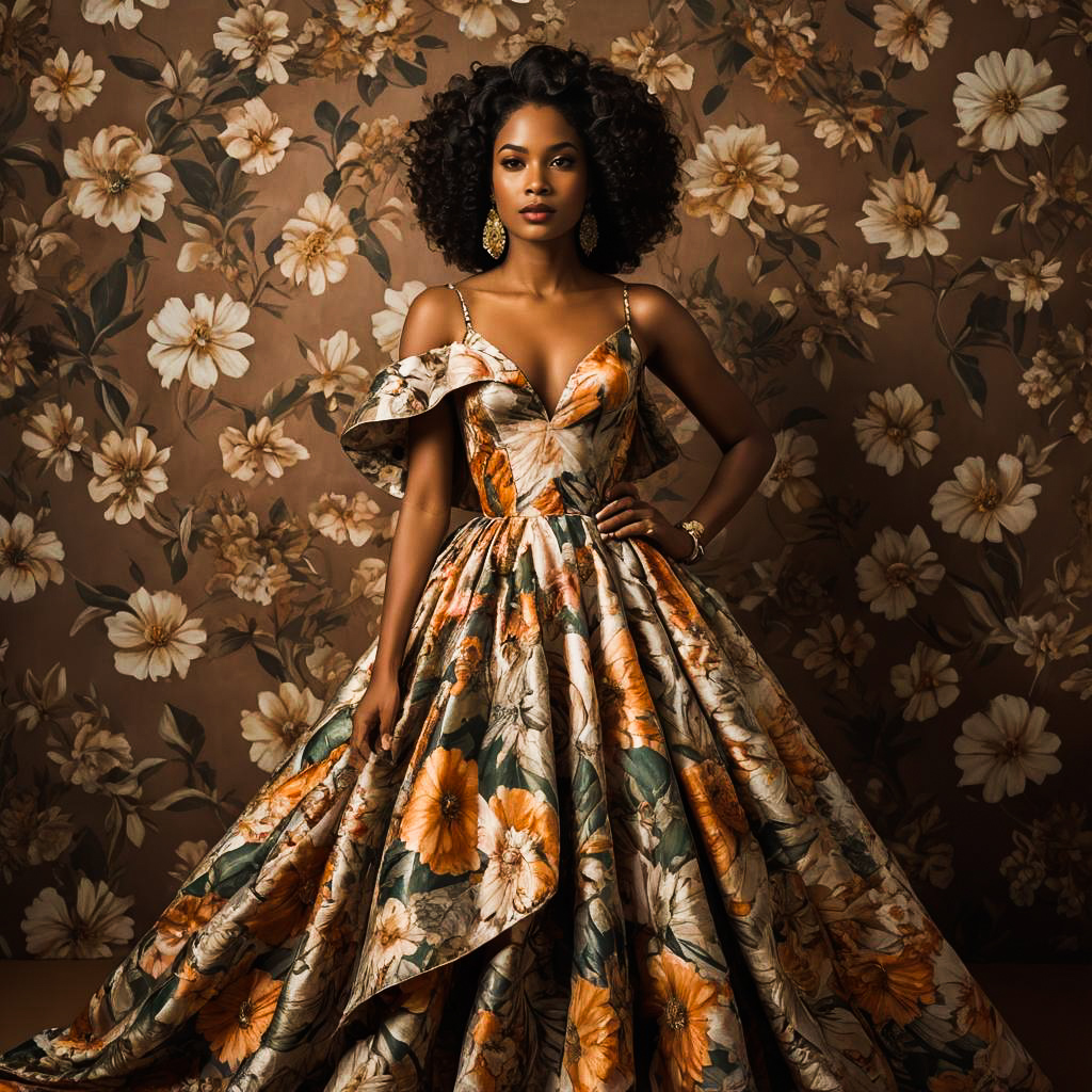 Elegant African Woman in Floral Gown