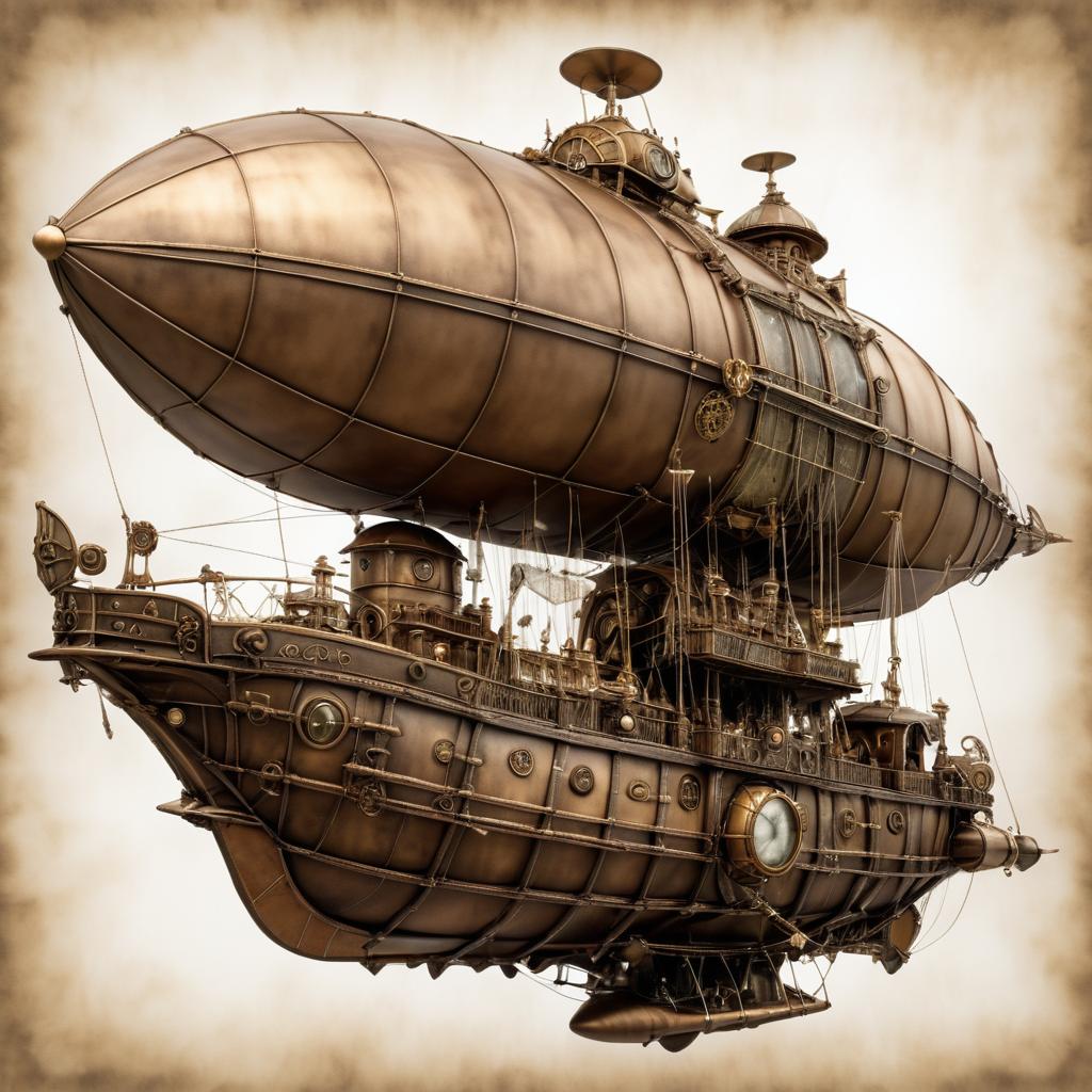 Detailed Steampunk Airship in Sepia