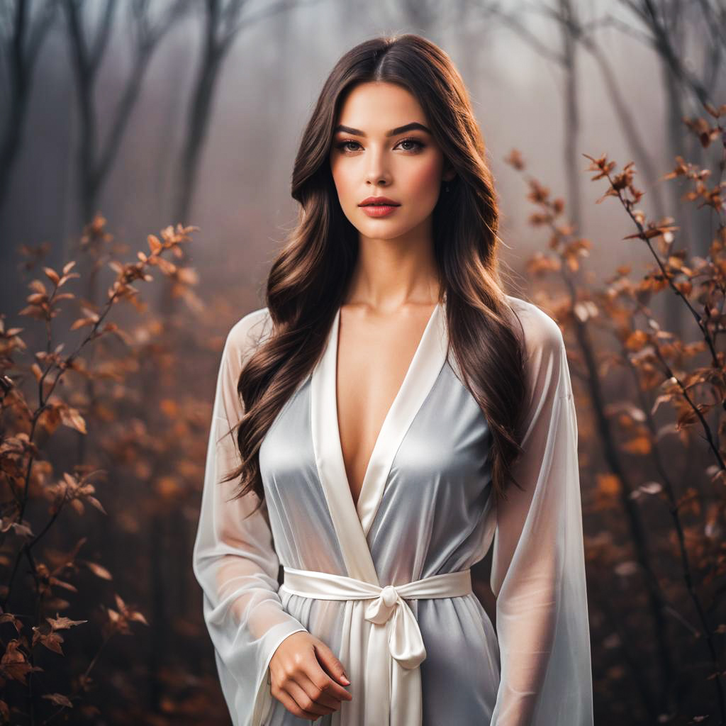 Dreamy Fashion Model in Autumn Fog