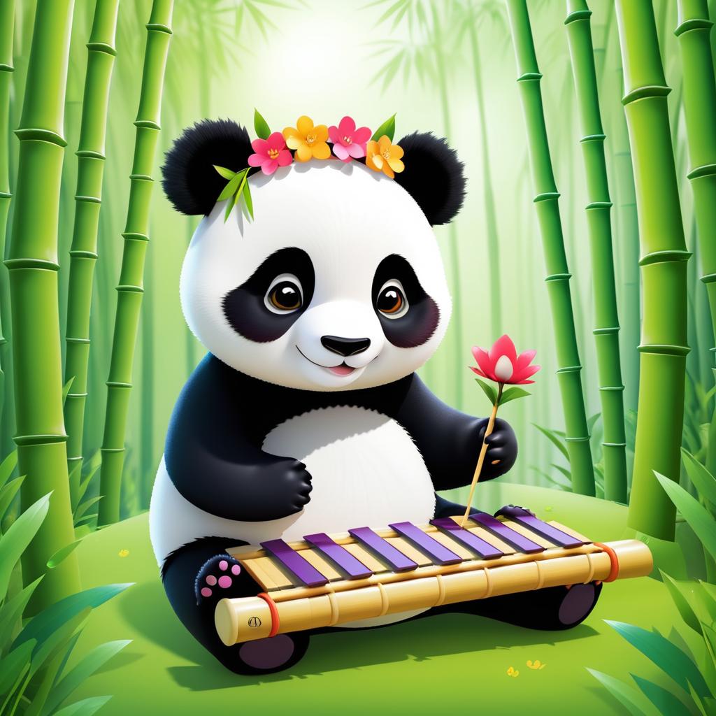 Panda Playing Xylophone in Bamboo Grove