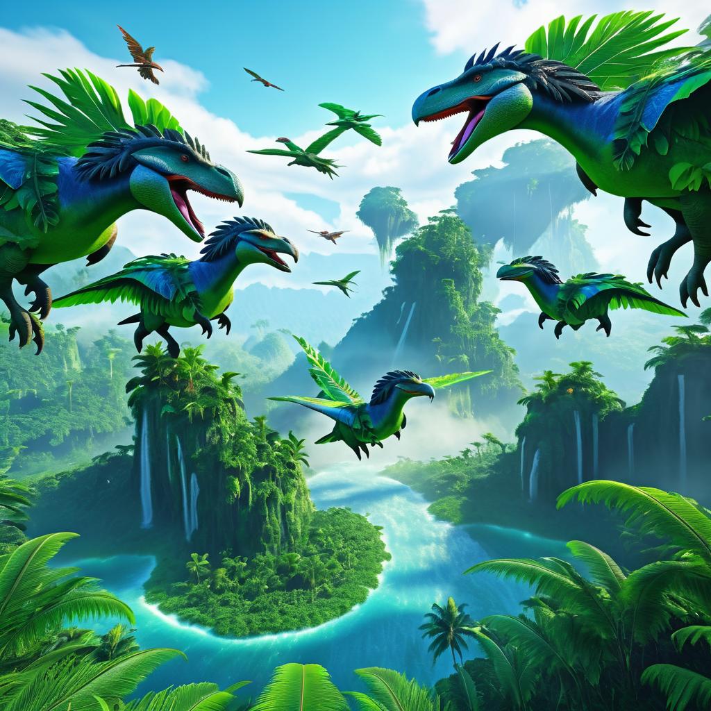 Majestic Feathered Dinosaurs in Prehistoric Sky