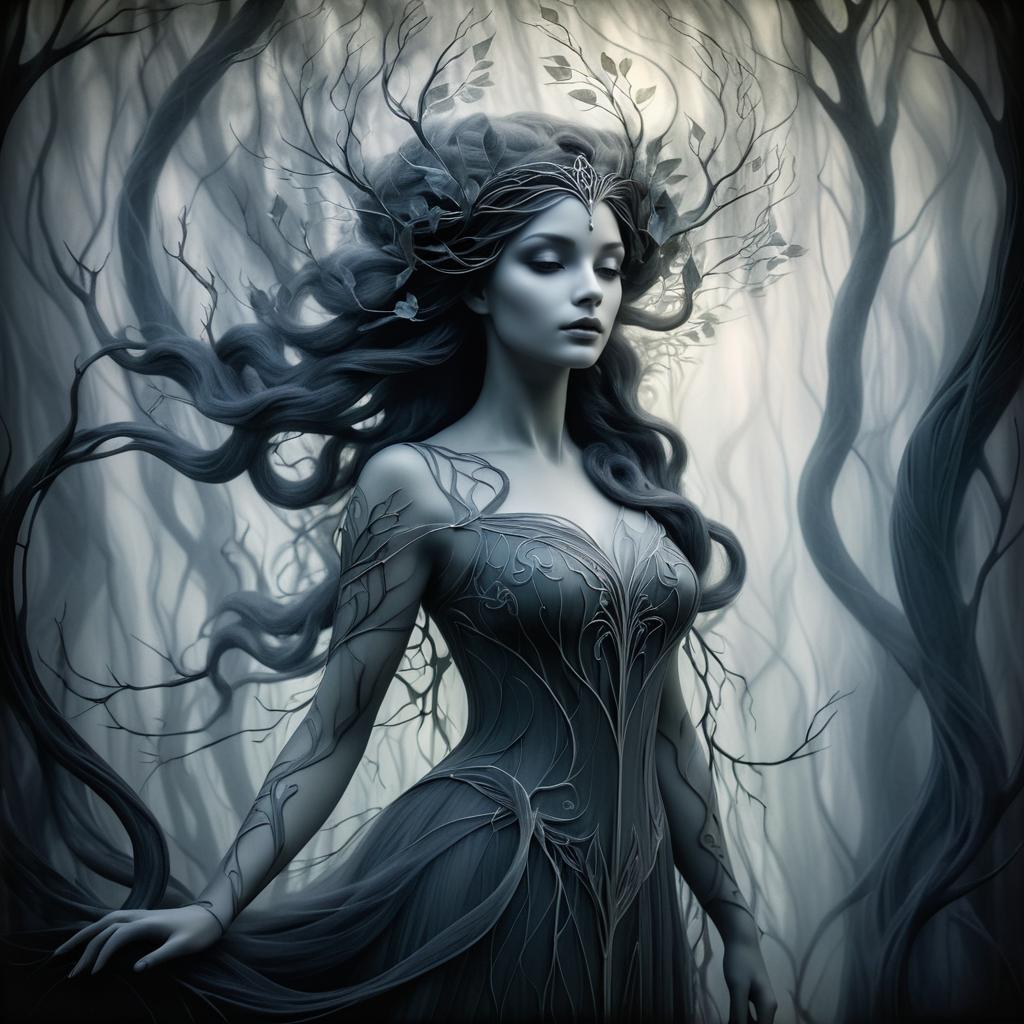 Enchanting Dryad in Ethereal Landscape