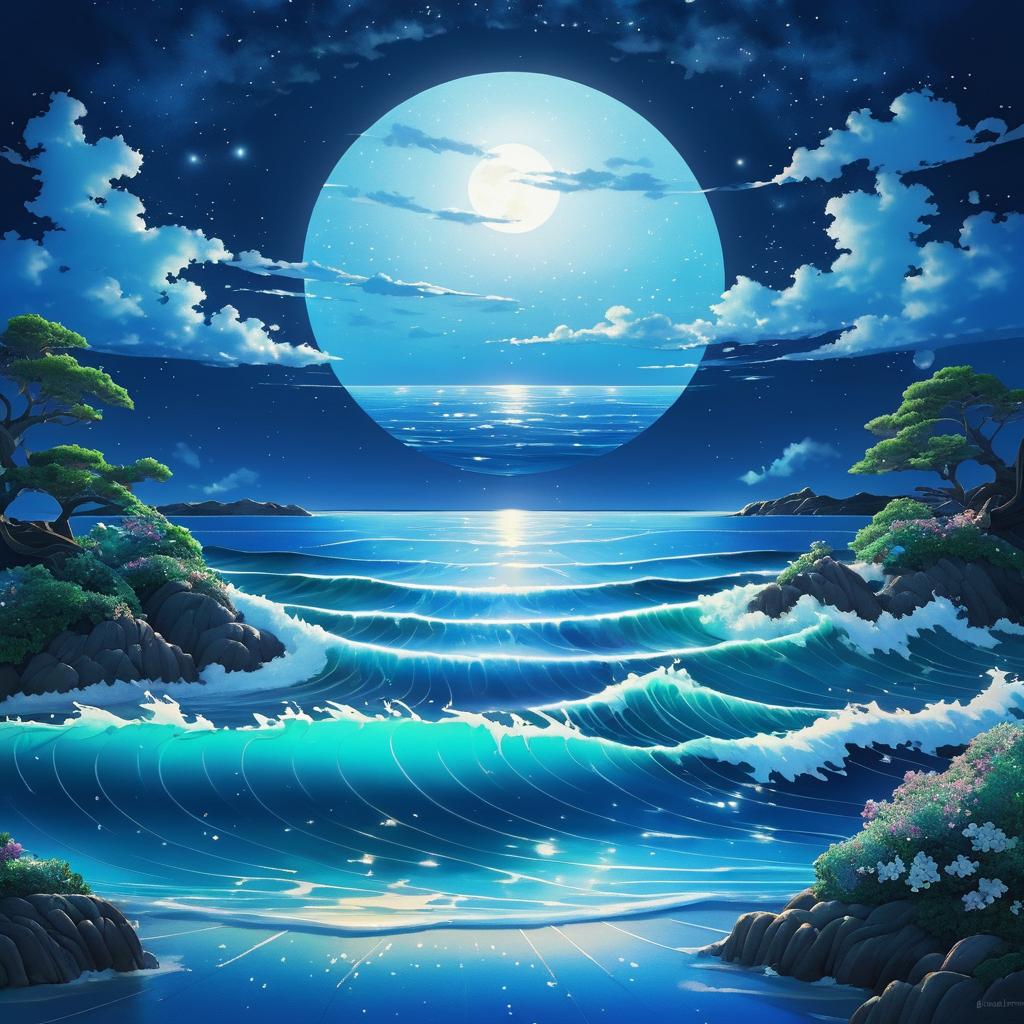 Whimsical Ocean Vista Under Moonlight