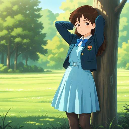 Serene Ghibli-Inspired Scene with Young Woman