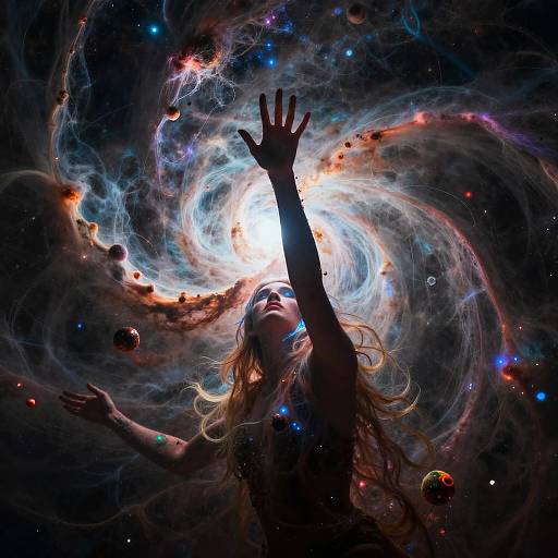 Ethereal Figure Among Cosmic Nebulae