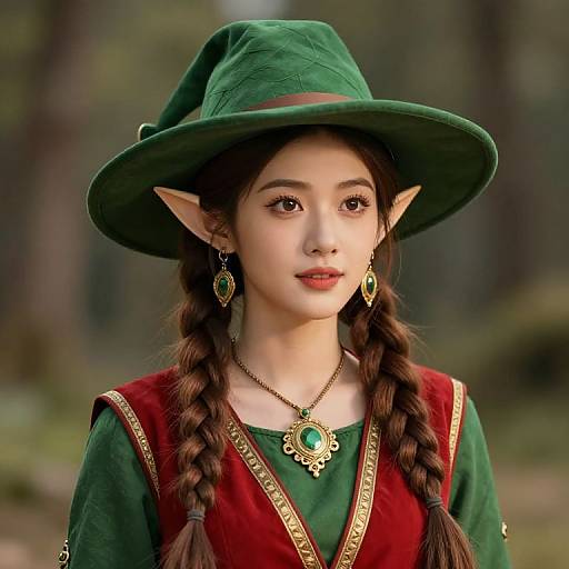 Female Elf with Braids and Green Hat