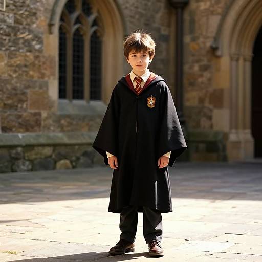 Young Boy in Hogwarts-style Courtyard