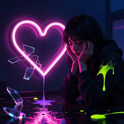 Neon Heartbreak Emotional Illustration